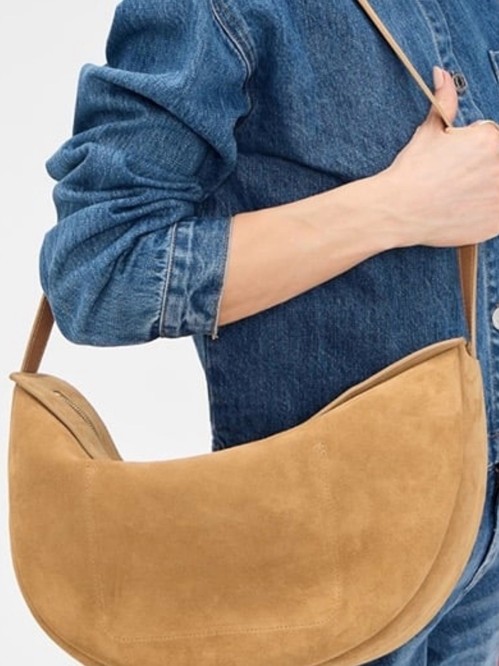 Brand New!! Mansur Gavriel Half Moon Suede Crossbody Bag in Caramel; NWT $695 - Picture 2 of 15